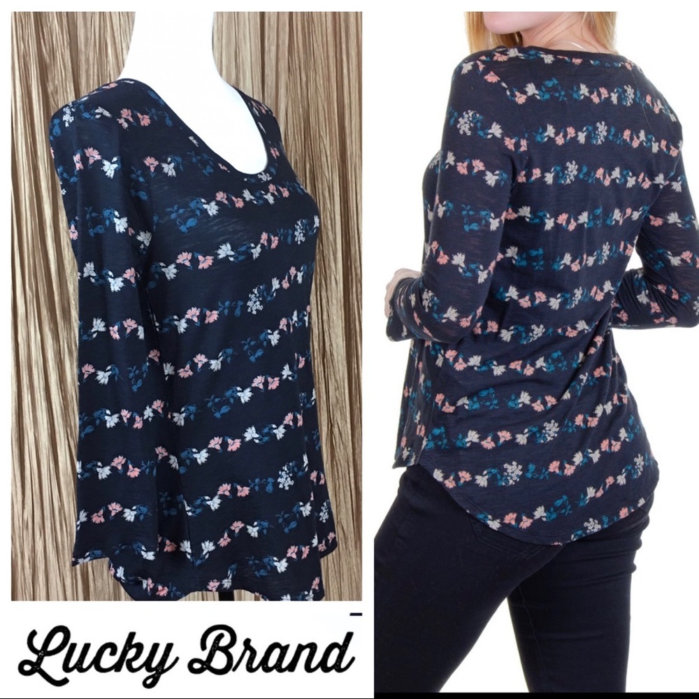 Lucky Brand 3/4 Sleeve Placed Floral Tee Size S